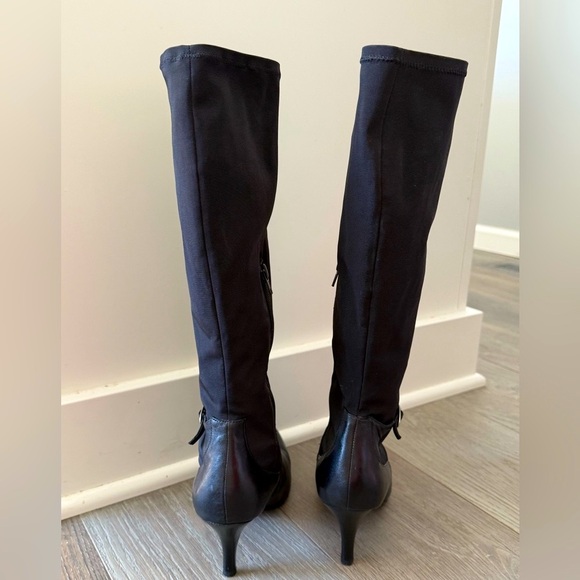 Nine West KneeHigh 3” Heel Blk Leather & Water Resistant Material SideZip Boot-9 - Picture 9 of 9
